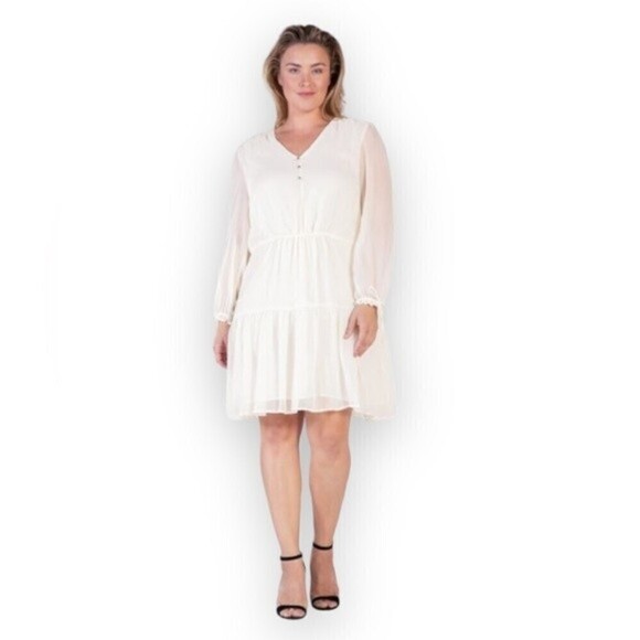 Standards & Practices Plus Size Long Sleeve Tiered Prairie Chiffon Mini Dress - Picture 4 of 14
